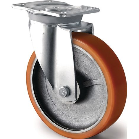 TECWERK Schwerlastlenkrolle Rad-Ø 200 mm Tragfähigkeit 1000 kgLenkrolle Guß-Polyurethan 135 mm 110 mm