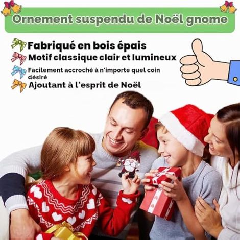 Décoration de sapin de Noël en bois GNOME 12, décoration intérieure en bois, Père Noël décoratif à suspendre, pendentif ornement de sapin de Noël avec corde (1/3)