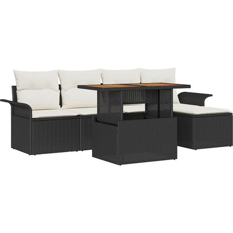 Garden Sofa Set with Storage 6 pcs Black Poly rattan vidaXL