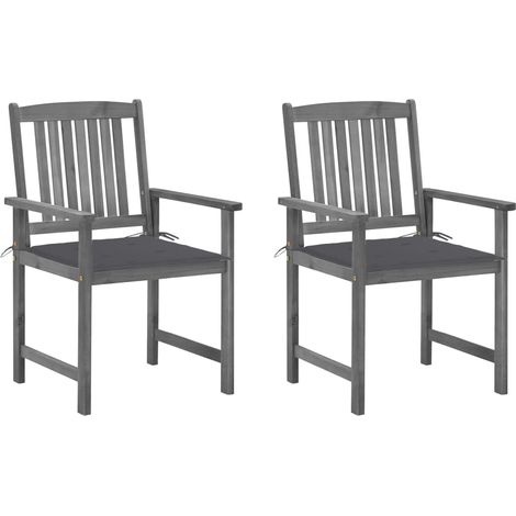 vidaXL Garden Chairs with Cushions 2 pcs Grey Solid Acacia Wood (1/5)
