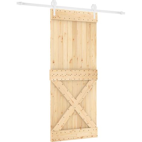 Schiebetür Natürlich und Weiß 85 x 210 cm Massivkiefer vidaXL