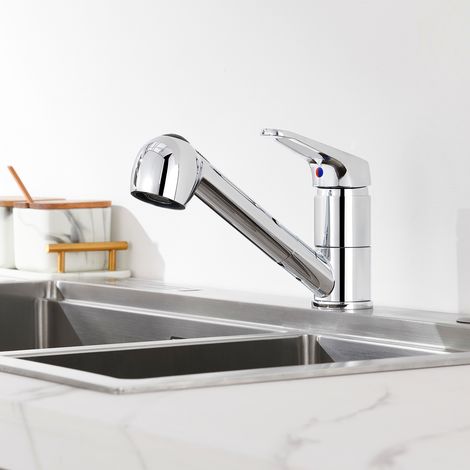 Einhebel Küchenarmatur mit 2 Strahlarten Geschirrbrause Wasserhahn Küche ausziehbar Spültischarmatur Armatur mit 360° schwenkbar Chrom Einhandmischer Mischbatterie für Küche (1/5)