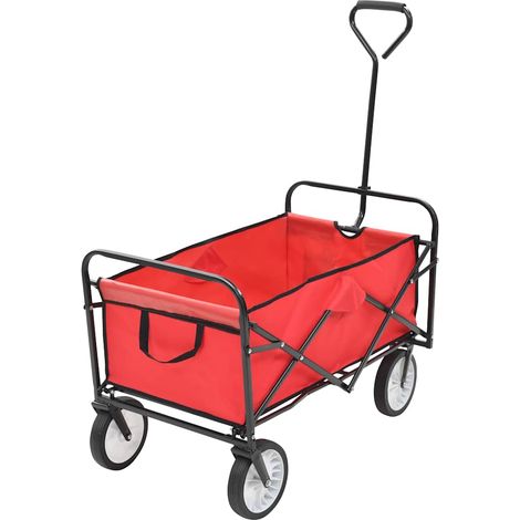 Chariot à main pliable 75 kg en acier et tissu Oxford 600D rouge - PANGIVO (1/5)