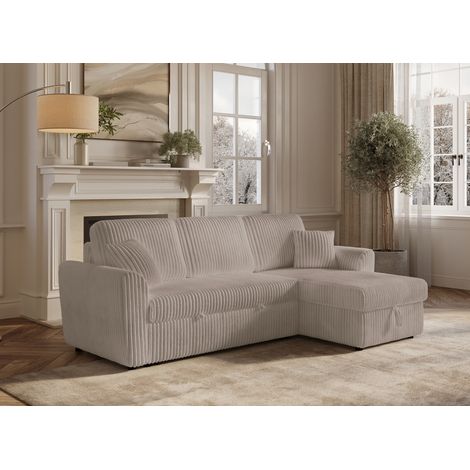 Deco In Paris – Canapé d'angle convertible réversible en velours côtelé épais taupe – Coffre de rangement intégré – Design épuré pour salon moderne (1/5)