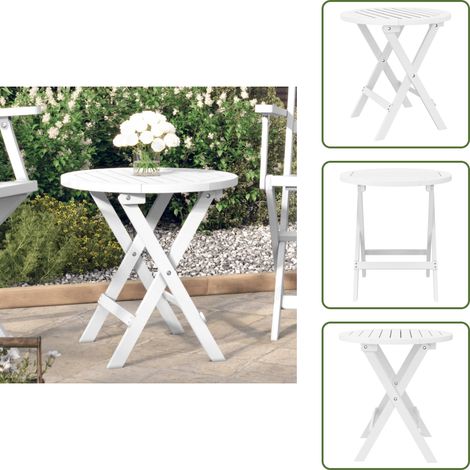 Madera de acacia - vidaXL Mesa de jardín plegable madera maciza de acacia blanco Ø 46 cm - Mesa de patio