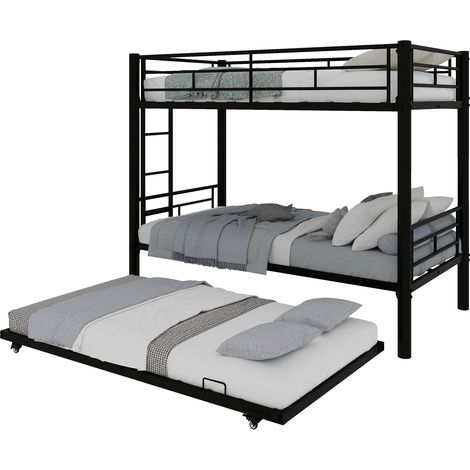 Lit moderne à trois niveaux, robuste et stable, dimensions 90 x 190 cm, au design silencieux et équipé de barrières de sécurité. Sommier non inclus. (1/5)