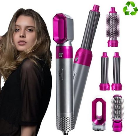 Airstyler 5 en 1, multistyler avec embouts de coiffure, boucleur et lisseur, modes réglables, pour cheveux longs et courts, rose/gris (1/2)