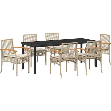 Maison Exclusive - Set da Pranzo per Giardino 7 pcs Beige e Nero Rattan