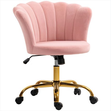 Fauteuil de bureau en velours soft pink avec dossier pétale, hauteur réglable 48-58 cm, roulettes (1/5)