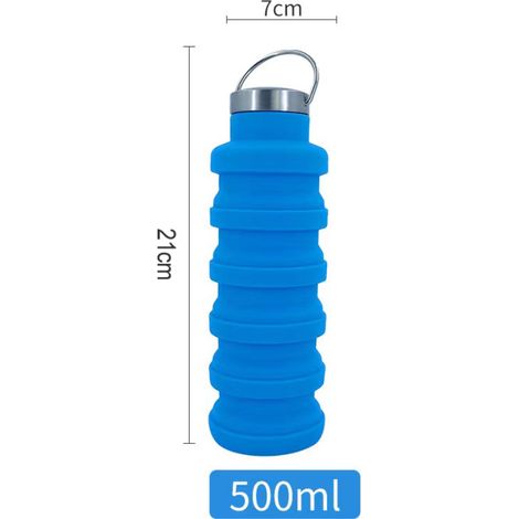 Tasse pliante en silicone de qualité alimentaire portable 500 ml Bouteille d'eau de sport créative Tasse d'eau de décompression rétractable en plein air (Portable bleu)LUCKY-88 (1/3)