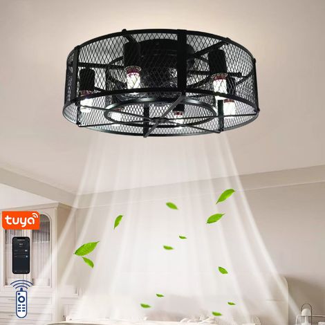 Ventilateur cage 45 cm – Style rustique, montage semi-encastré – Lumière intégrée – Parfait pour chambre, cuisine et salon – Ampoule non incluse (1/5)
