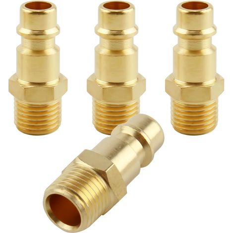 4 - Raccord Air Comprimé - Connecteur Pneumatique - Filetage Mâle 1/4" - Mécanisme Rapide et Valve de Sécurité - Pour Outils Industriels - Laiton - 2,5x2,5cm (1/5)