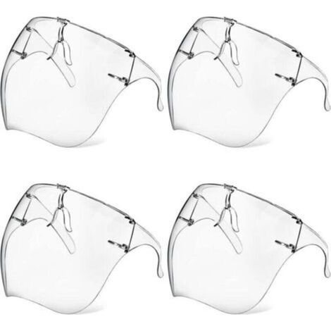 Lot de 4 masques de protection avec lunettes, antibuée, transparents, réutilisables, en plastique, anti-éclaboussures, pour femmes, hommes et enfants