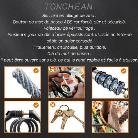 Antivol Velo,Cadenas de velos Long 80mm x 12mm,Cable Antivol pour Vélo Scooter Motos Portail Vélo avec 4 Chiffres transparent (1/3)