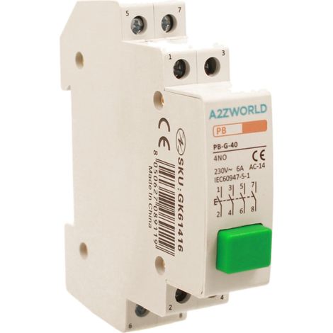 Pulsante Modulare Con Spia Luce Led Verde 1M 6A AC 230V IP20 IEC60947-5-1 PB, Disponibili 2NO+2NC,3NO+1NC,4NO (4NO)