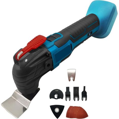 Batteria Oscillante Multi Tools 3 ° Angolo Oscillante Ricarica veloce / Rilascio 20000rpm con 6pcs Accessori utensili Taglio, rettifica, grattatura, (senza batteria), compatibile con la batteria Makit