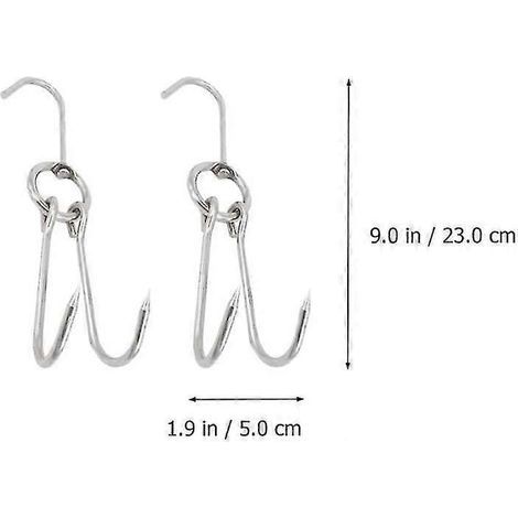 Lot de 10 crochets à viande doubles en acier inoxydable pour barbecue, grillades, bacon, jambon, canard, boucherie, fumage, séchage, 25 cm (1/5)