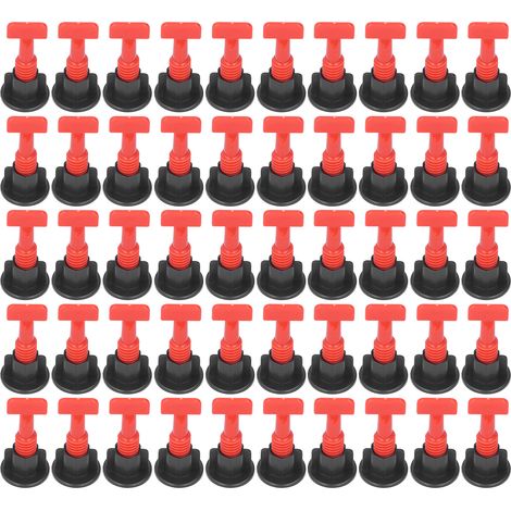 Kit de 50 pièces pour système de nivellement de carrelage avec clé et espaceurs de sol, noir et rouge. (1/5)