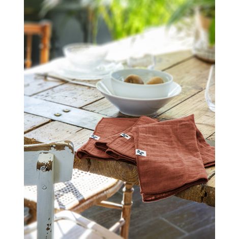 Lot de 3 serviettes de table "Gaïa" 40 x 40 cm "Gaze de Coton" - Gaïa Terracotta - Gaia Terracotta - (1/3)