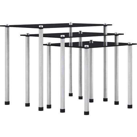 Tables gigognes 3 pièces en verre trempé et aluminium noir - PANGIVO (1/5)