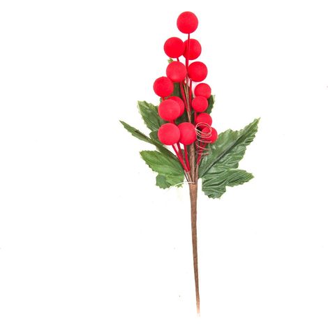 Rametto decorativo natalizio con bacche e foglie per interni ed esterni -Rosso / 30 cm (1/2)