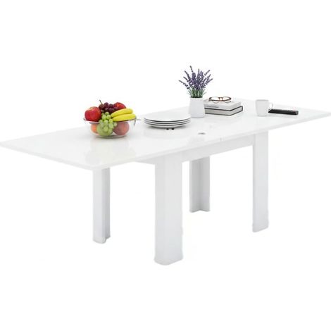 Dmora - Tavolo allungabile Airin, Consolle ausiliare da cucina, Tavolo allungabile, 100% Made in Italy, cm 90x90h75, Bianco lucido Larice
