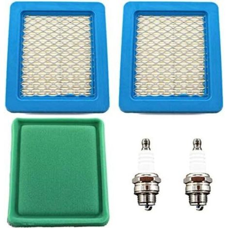 Lot de 2 filtres à air bougie dallumage pour moteur Briggs & Stratton 3 à 5 CV Quantum 625 650 675 tondeuse à gazon 491588 399959 491588S Wolf 2058411 John Deere PT15853 Oregon 30-710 (1/5)