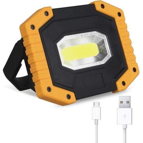 Projecteur LED rechargeable 30 W (2000 lm) avec 2 batteries, 3 modes d’éclairage – idéal chantier, camping, garage et atelier (1/4)