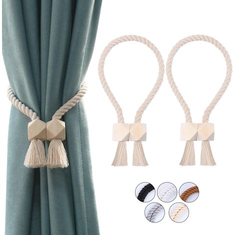 2 Paquets d'embrasses de Rideaux magnétiques Attaches Rideaux en Coton tissé à la Main Supports de Rideaux embrasses à Rideaux Attaches de Rideaux pour Rideaux (Beige, 2) (1/5)