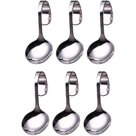 Lot de 6 cuillères à dessert et à salade en acier inoxydable à manche incurvé pour la maison YHH (1/2)