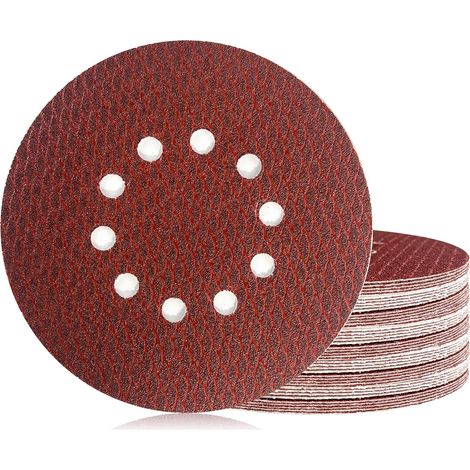 Disque Poncage 225 mm, Disque Abrasif 10 trous Grain P40/80/120/180/320, Pour ponceuses à long cou, Ponceuses à plâtre (50pcs) (1/5)