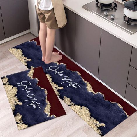 Lot de 2 TAPIS DE CUISINE,Résistant à la saleté,Un vent de silence minimaliste-5080+50160cm (Tissu technologiqu)-QYSC-378 (1/5)