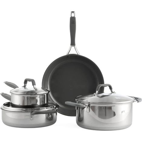 Batterie de cuisine acier inoxydable, revêtement antiadhésif en céramique, sans PFAS, compatible induction, compatible four, compatible lave-vaisselle (1/5)