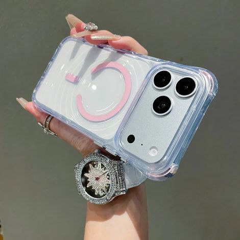 (Rose, iPhone 17) Coque magnétique MagSafe à motif ondulé, transparente, avec coussin d'air de protection