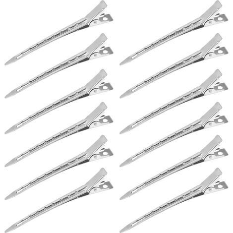12 Pièces Pinces à Cheveux Métal, Pince Cheveux Coiffeur, Pince à Bec de Canard, 9 x 1.5 cm, Argent, Pinces Crocodiles Cheveux, Alligator Barrette pour Femmes et Filles (1/5)