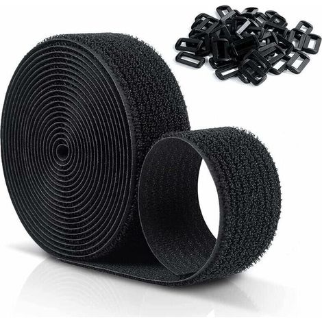 Sangles réutilisables en nylon Velcro® – 10 m × 25 mm, noir, avec 50 boucles plastique, ajustables et sans découpe