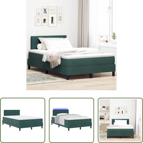 LED Beleuchtung - LED Boxspringbett mit Matratze Dunkelgrün 120 x 190 cm Samt (1/5)
