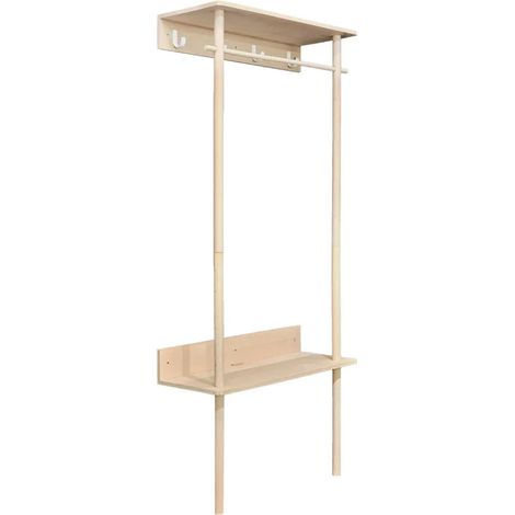 Porte manteau en bois de hêtre 80 cm – Hauteur 180 cm – Crochets métal blanc – Meuble d'entrée design épuré – Meubletmoi (1/5)