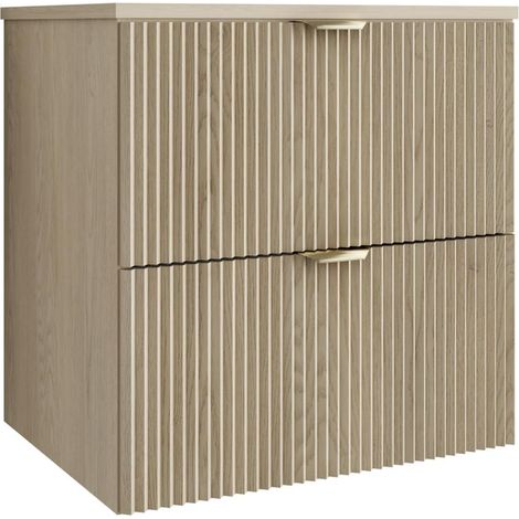 Mobile da bagno con frontale scanalato 60 cm con 2 cassetti, rovere cremona (MDF), con maniglia dorata, 60 x 47 x 60 cm (1/5)