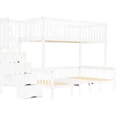 Litera infantil con escritorio y escalera de almacenaje blanca 90x200 120x200 (1/5)