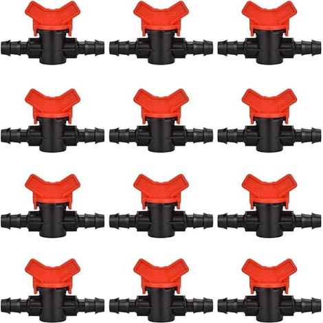 12-teiliger Gartenschlauchhahn, Schlauchbewässerungsventil, 16 x 16 mm, Kunststoff-Absperrventilanschluss für die Wasserventilsteuerung im Garten im Freien (Schwarz + Rot)