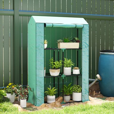 Serre de jardin avec étagères, porte enroulable, 100 x 40 x 150 cm, verte DESVIAE (1/5)