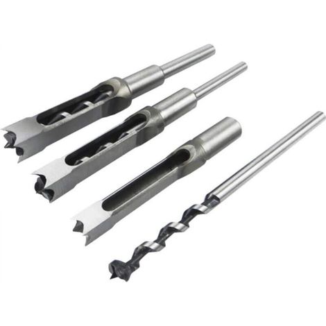 Set of 4 square woodworking drill bits, steel mortising chisels, hole saw, power tools for woodworkers, diameters: 1/2, 1/4, 5/16 and 3/8 inch (1/5)