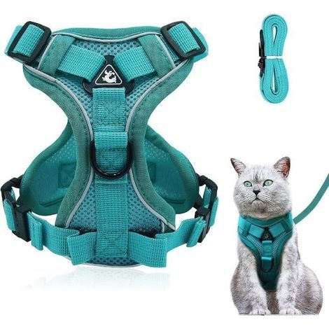 (Blue Lake) Verstellbares, reißfestes Katzengeschirr mit Leine – Weiches Katzengeschirr – Brustgeschirr für Katzen und Welpen, Blue Lake L (1/4)