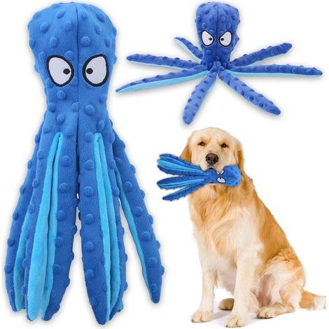 Jouet pour chien Peppy Octopus - Modèle sans rembourrage en papier craquelé, jouet interactif pour chiens moyens et grandsbleu (1/5)