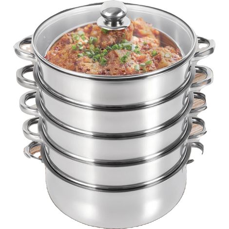 Vapeur en Acier Inoxydable 5 Niveaux, Diamètre 30cm, Lavable au Lave-Vaisselle, Cuisson Multifonction (1/5)