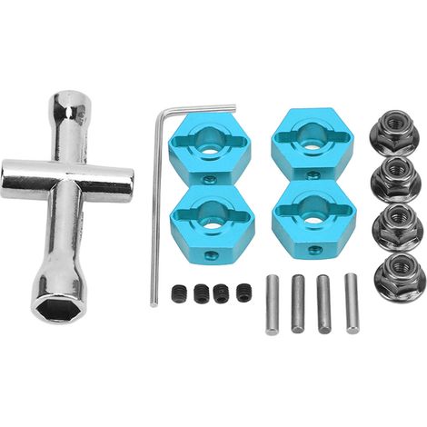 Kit de moyeux de roue 14 mm en alliage d'aluminium, adaptateur de roue universel pour voiture RC ARRMA Senton 1/10 (bleu). (1/5)
