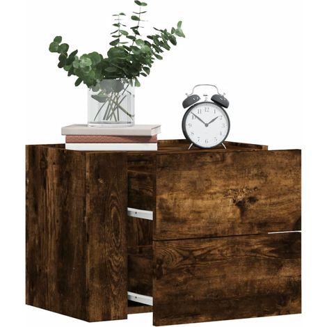 Mesitas de noche de pared 2 uds color roble ahumado 45x30x35 cm