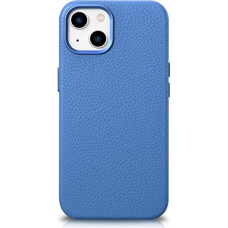 Custodia magnetica in pelle per iPhone 14 Plus con MagSafe, colore litchi, colore blu. (1/3)