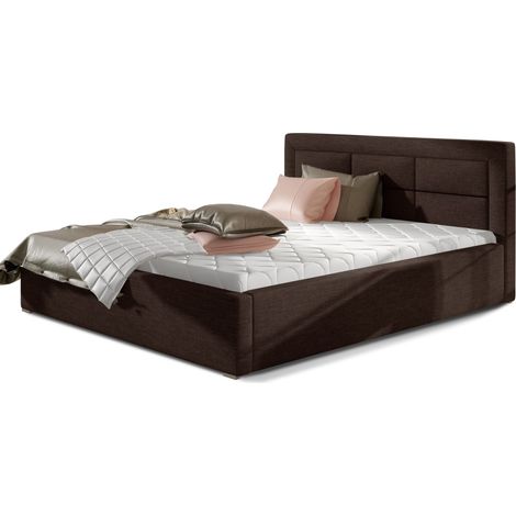 Lit moderne tissu capitonné RIZARO - Avec ou sans rangement avec sommier-Marron-180x200-Version avec sommier (1/5)